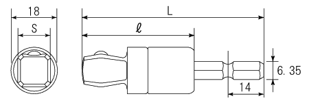 電動ドリル用αフレックスソケットアダプターの図面