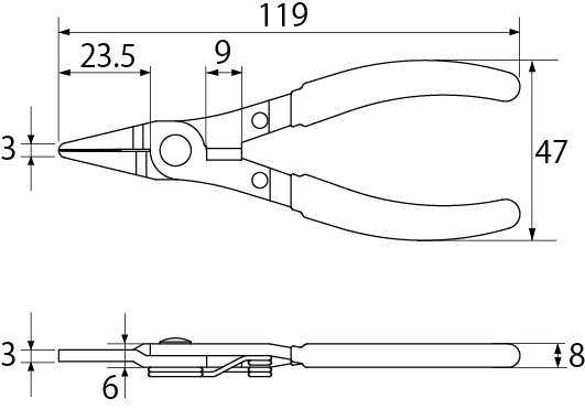 MINI FLAT NOSE CUTTING  PLIERSDrawings