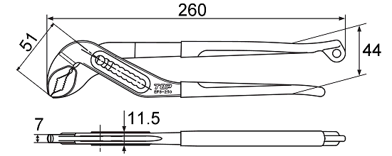 三枚合せ電設プライヤの図面