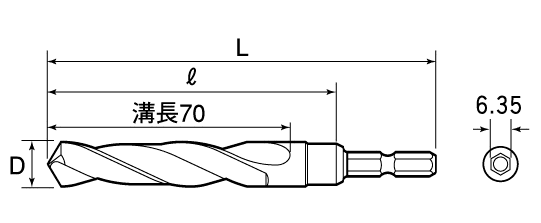 六角シャンクコバルトドリル（チタンコーティング）の図面