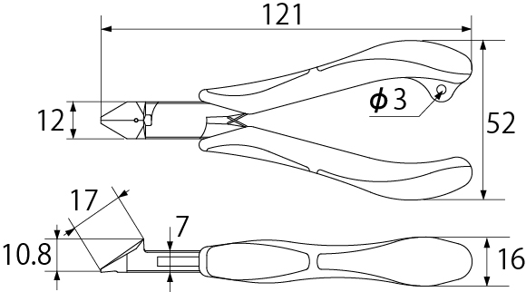 三枚合せ斜ニッパの図面