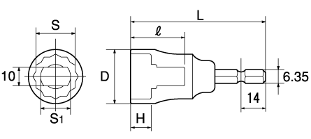 電動ドリル用フォームタイソケットの図面