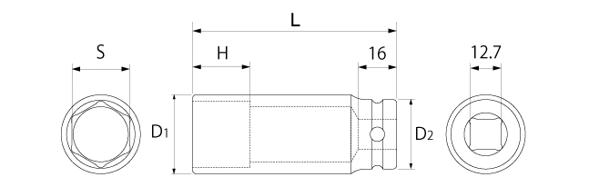 超ロングインパクトソケットの図面