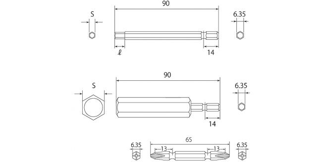 電動ドリル用ヘクスビットセットの図面