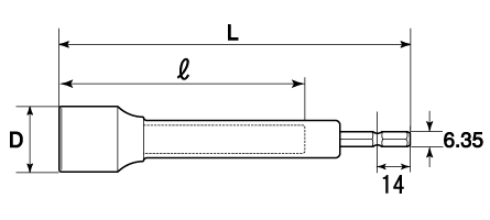 電動ドリル用全ネジソケットロングタイプの図面