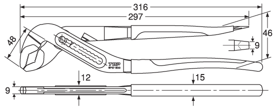 三枚合せウォーターポンププライヤの図面