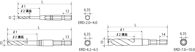 電動ドリル用　六角シャンク薄板ドリルの図面