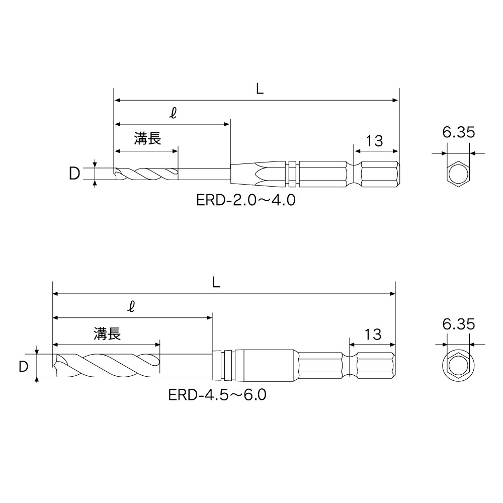 六角シャンク薄板ドリルセットの図面