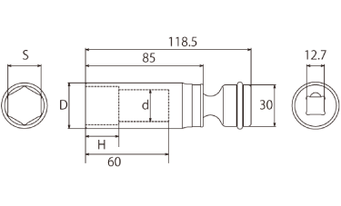 インパクト用本管ユニバーサルソケットの図面