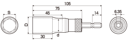 電動ドリル用替軸ソケットの図面