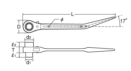 鳶仕様ラチェットレンチの図面